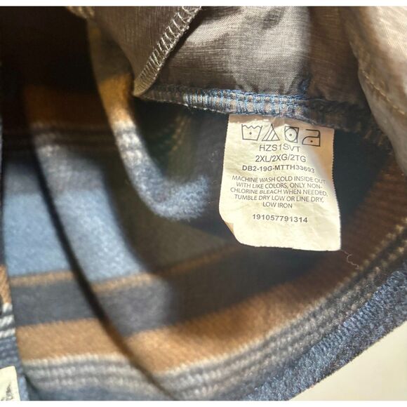 Wrangler Men’s 2XL Flannel Shirt Blue Brown Striped Button Up Long Sleeve - Picture 2 of 5